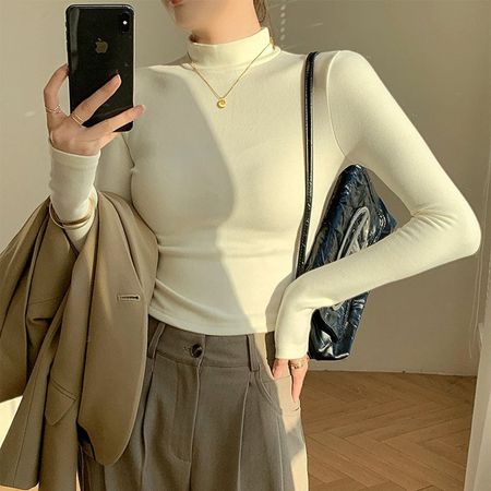 Fashion Women's Solid Color Fleece Bottoming Shirt