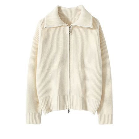 Women's Wool Knitted High Collar Solid Color Loose Cashmere Zipper Jacket