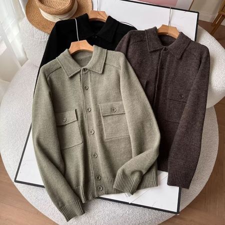 Men's Soft Knitted Fashion Casual Lapel Long Sleeve Coat Jacket