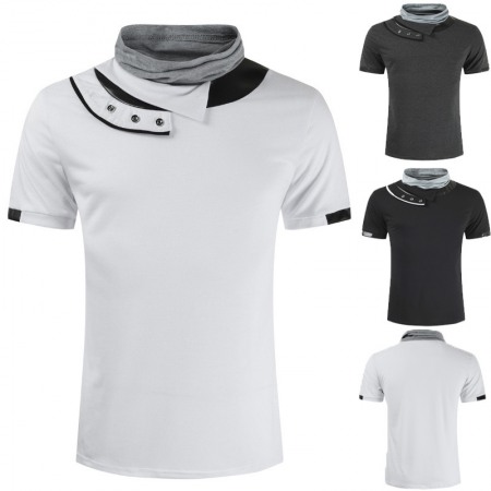 New Arrivals Short-Sleeved Stitching Color Matching Collar Men's Bottoming Shirt T-Shirt