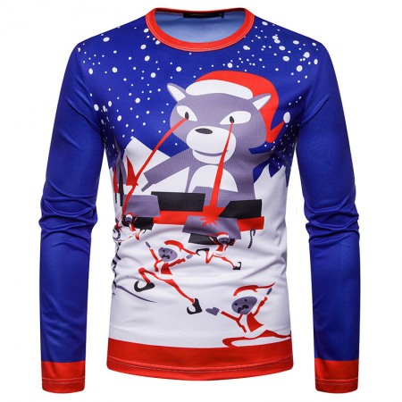 New 3D Personality Printing Fashion Men's Christmas Christmas Cat Dress Up Pattern Long-Sleeved T-Shirt